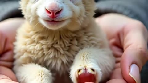 Adorable Baby Sheep Cuddled in a Human Palm: The Cutest AI Animation!...