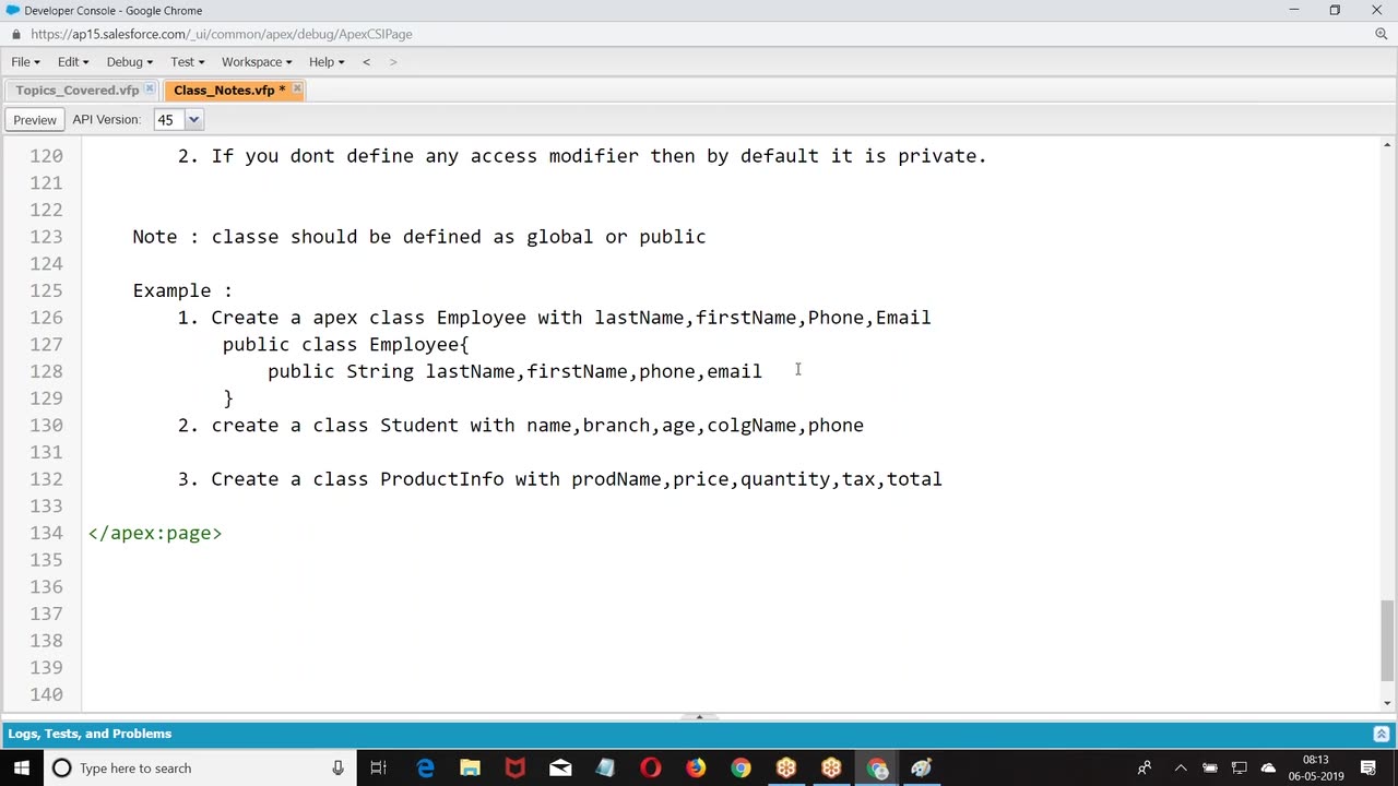 Salesforce Apex Videos-7.Classes
