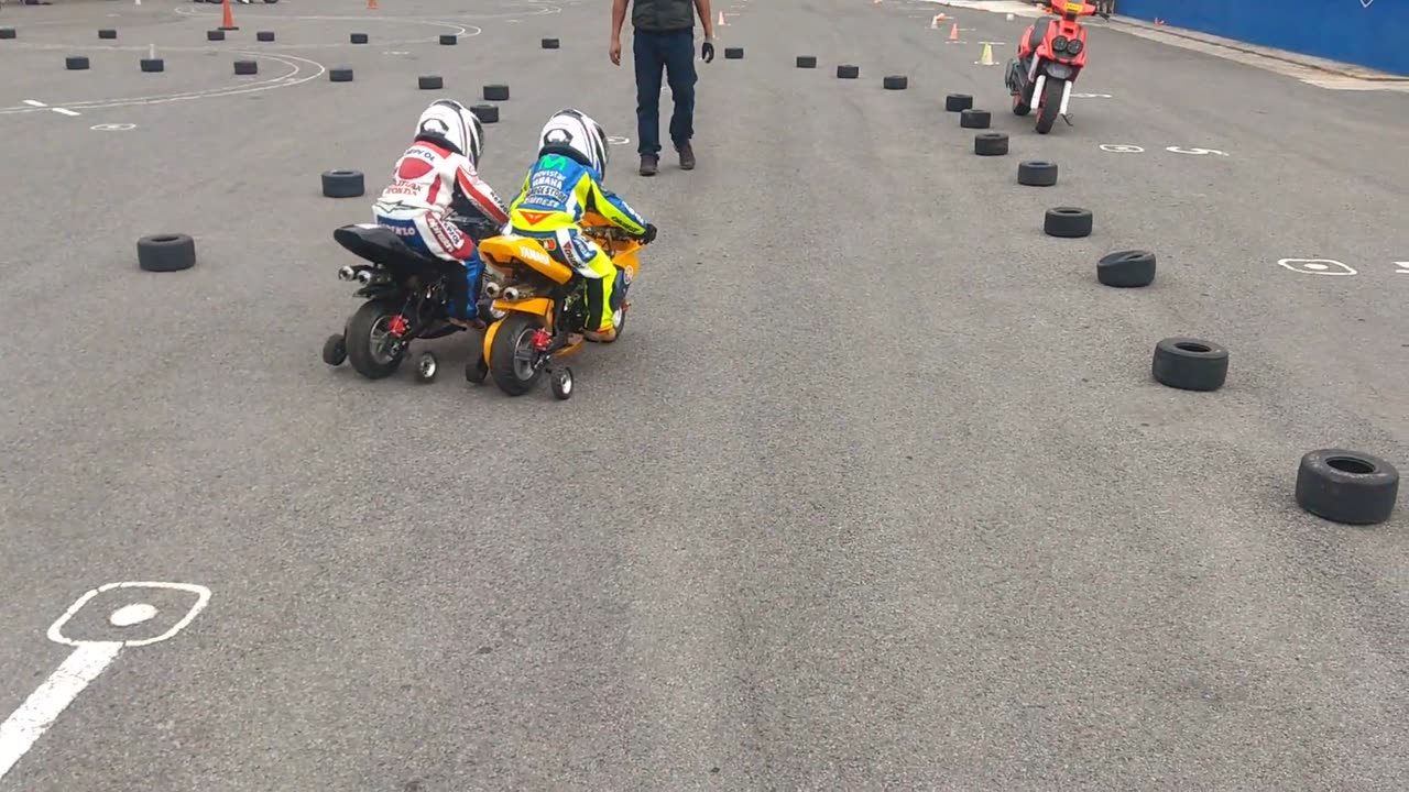 Kids on Motorbikes Fall in Sync