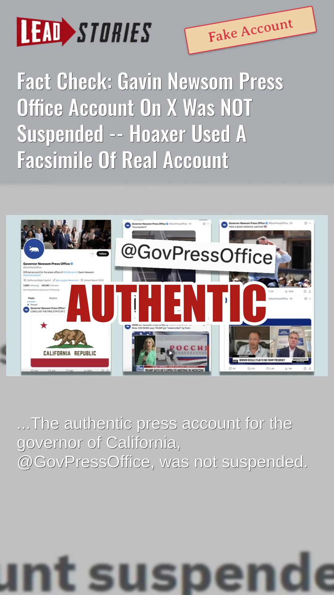 Fact Check: Gavin Newsom Press Office Account On X Was NOT Suspended -- Hoaxer Used Fake Account