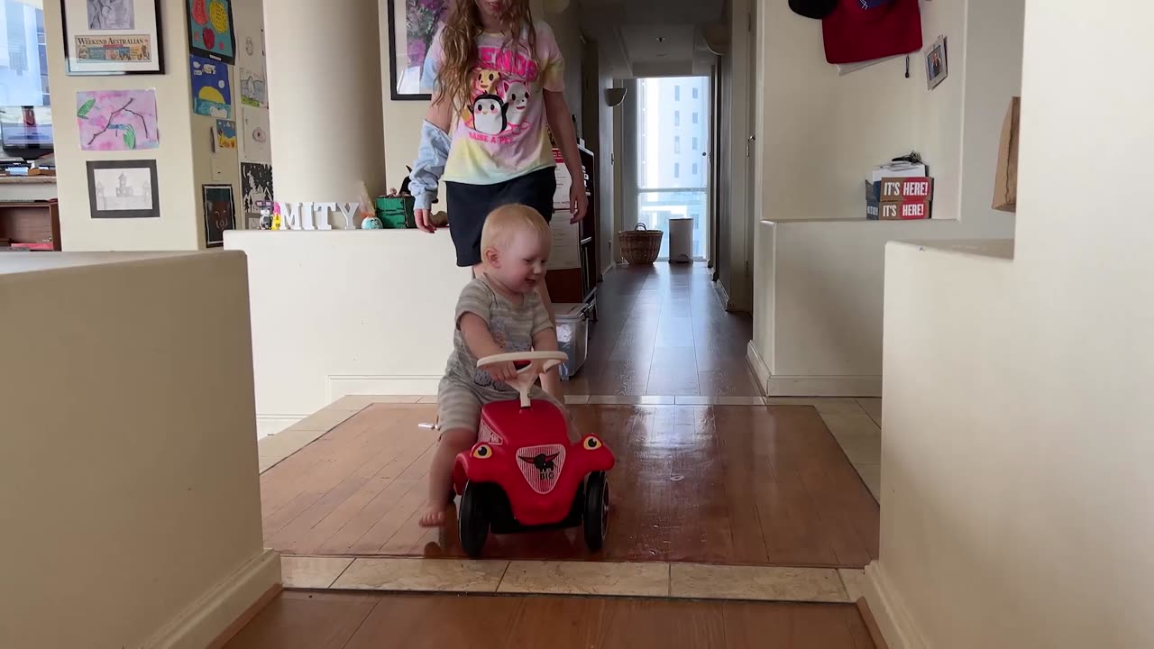 Sister Gives Little Spencer a Big Bobby Car Ride!