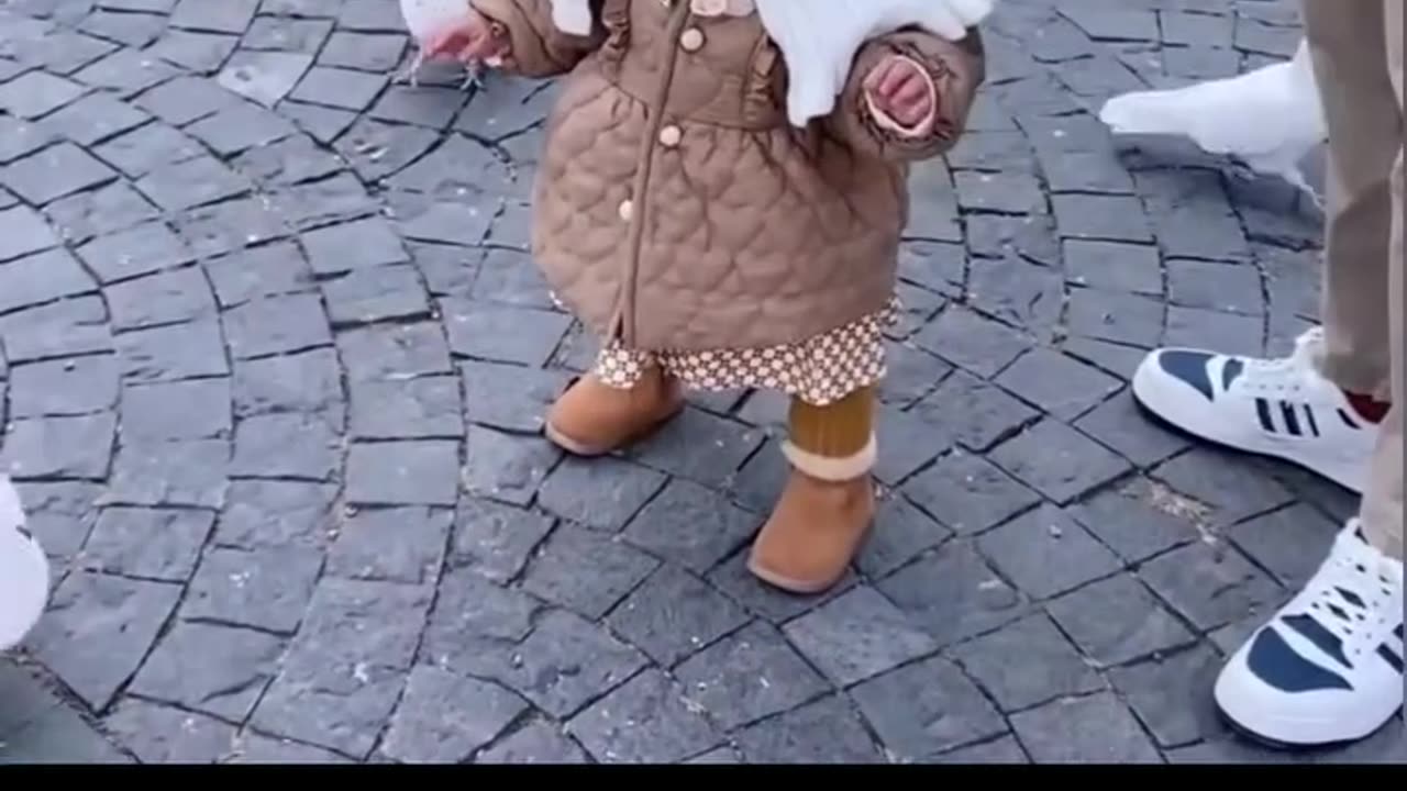 A pigeon sat on the baby's head and the baby is crying