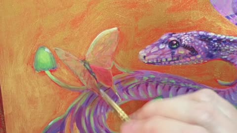 Original painting dragon lavender flying serpent art