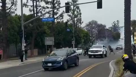 LA protests. Here's a guy chucking rocks at ICE vehicles