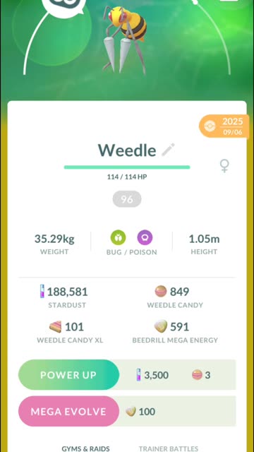 Pokemon Go Evolution - 96% iV Weedle ➡️ Kakuna ➡️ Beedrill
