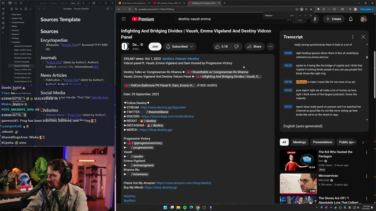 [Mirror] Destiny YouTube Stream