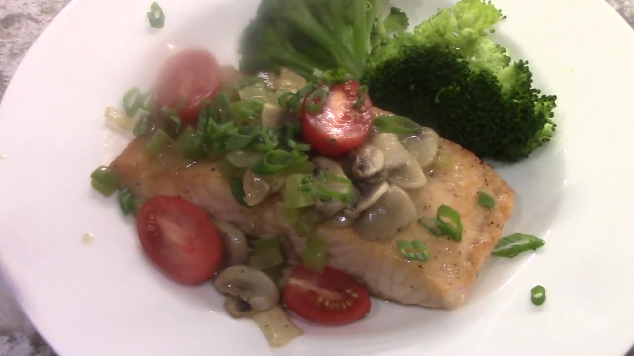 Salmon saute' with mushrooms and onions