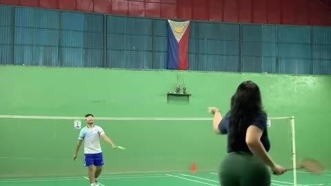 Playing badminton