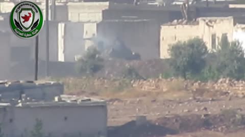 Syrian War in Abu Al Alaya, NE. Hama, Konkurs atgm vs. T-55, hit (FSA) 2013.10.27