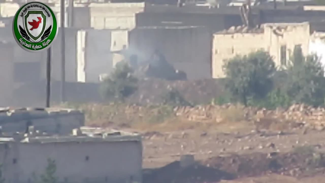 Syrian War in Abu Al Alaya, NE. Hama, Konkurs atgm vs. T-55, hit (FSA) 2013.10.27