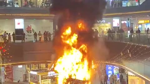 A Christmas tree inside a Chinese mall caught fire, with reports pointing to faulty wiring