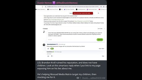 Brandon Kroll Cries About Being Exposed. Mocks Nemos' Children Being Harassed by Him & His Friends