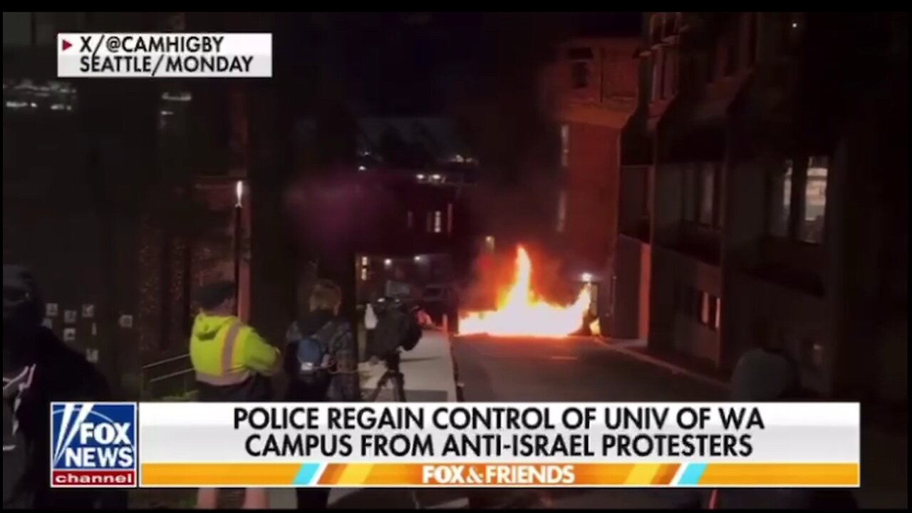 Protesters set fires near a building on campus at University of Washington