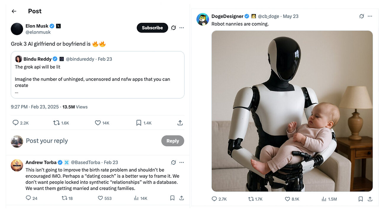 Elon Musk | "I Think the Number of Robots Will Vastly Exceed the Number of Humans. It Could Watch Your Kids. It Could Teach Your Kids." - Elon Musk + "Robot Nannies Are Coming." - DodeDesigner.com (May 23rd 2025)