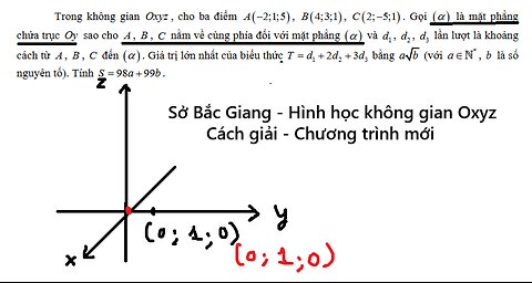 Sở Bắc Giang: Trong không gian Oxyz ,cho ba điểm A(-2;1;5), B(4;3;1), C(2;-5;1).Gọi (α) là mặt phẳng