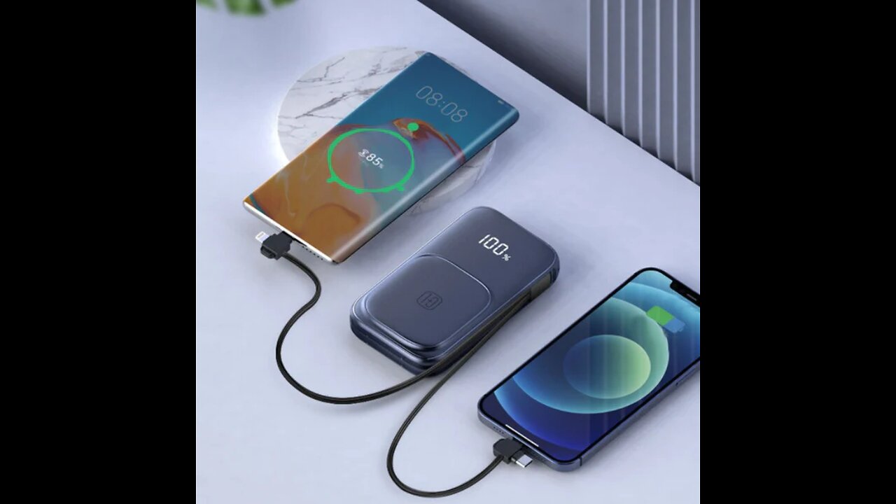 20000mAh 22.5W Fast Wireless Charging MagSafe Power Bank, with Built-in Charging Cables &LED Display
