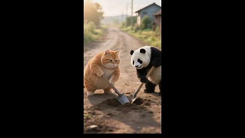 cat and panda catch lion #cat #pussycat #panda #viral #trending #animal #lion