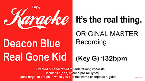 Deacon Blue - Real Gone Kid (Key G) 132bpm (2025) Karaoke