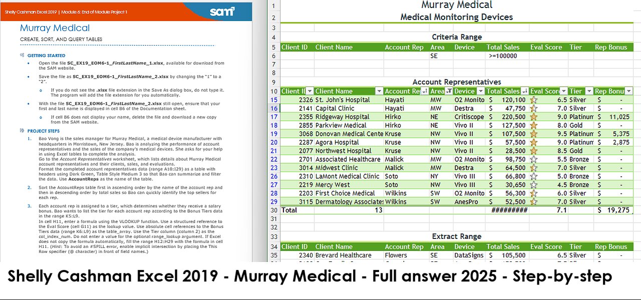 Shelly Cashman Excel 2019 | Module 6: End of Module Project 1| Murray Medical (Update 2025)