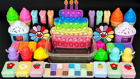 RAINBOW SLIME Mixing makeup and glitter into Clear Slime. _(SLIME 4D)