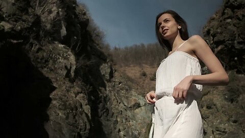 TRY ON HAUL FASHION GLAMOUR EDITORIAL LONG DRESS SLIT BAREFOOT WOMAN GIRL CINEMATIC 4k