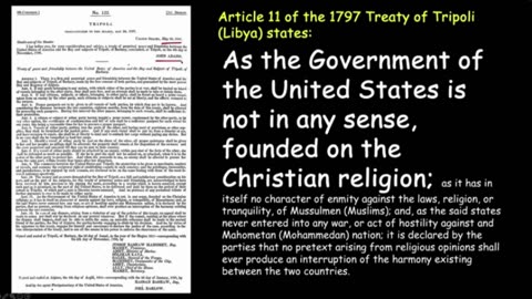 1797 Treaty of Tripoli states US gov NOT founded on Christian religion