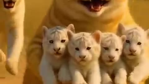 Ai animated orange cat funny cartoon video 😹💥 White tiger Cubs Taken by a Fat Cat!?