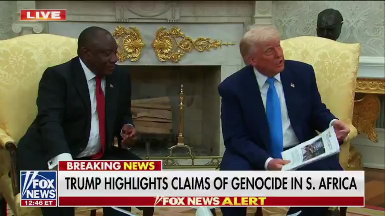 “川普47與世界關係14”川普總統在白宮現場播放南非極端份子，公開嗆聲喊打喊殺白人及“殺掉白人農場主”的證據影片和很多白人被殺死的新聞！一張張血淋淋的面孔…直接打臉南非總統！