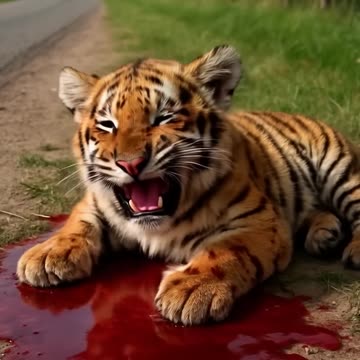 Poor kitten save poor tiger #ai #kitten #cuteanimals #funny #cute #rescue #tiger