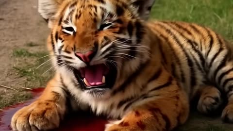 Poor kitten save poor tiger #ai #kitten #cuteanimals #funny #cute #rescue #tiger