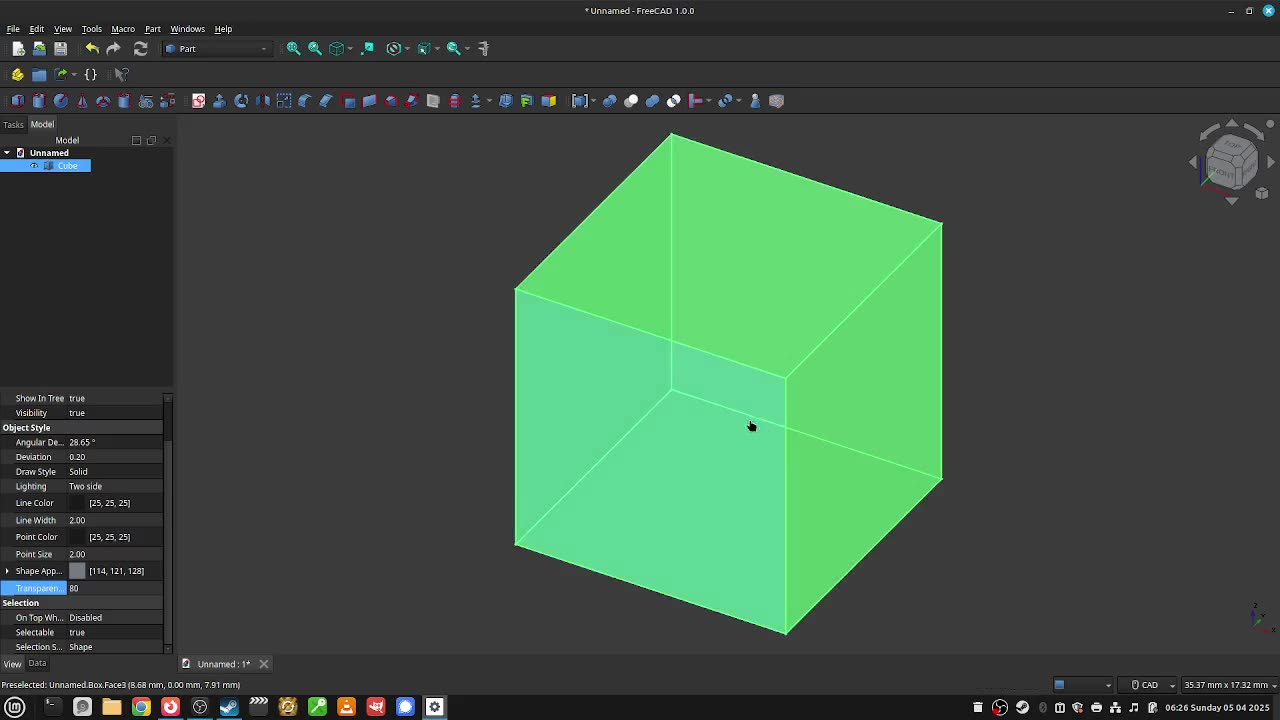 32_how to change the transparency of an object in freecad?