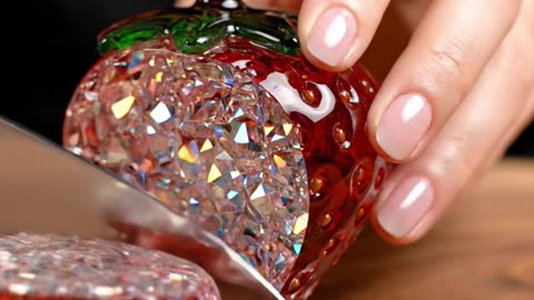 Ultra 8K ASMR - Slicing Glass Strawberry Sculpture | No Talking, Crystal-Cut Visuals