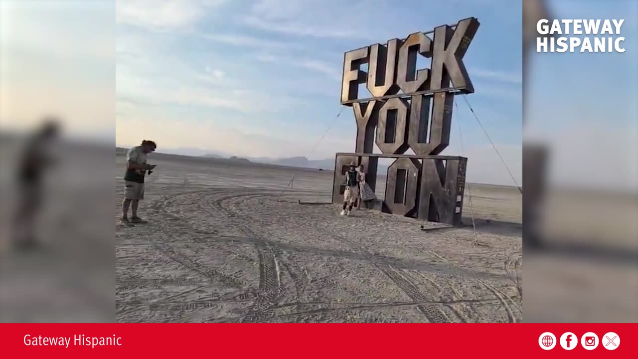 The Burning Man festival features a giant sign insulting Elon Musk, with a Starlink router behind it