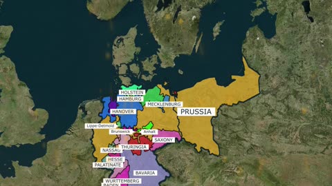 German States before Unification (1850 AD) vs German Empire after Unification (1871 AD)