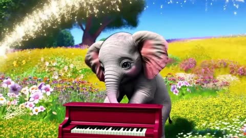 Adorable Baby Elephant Plays Piano in a Magical Flower Field