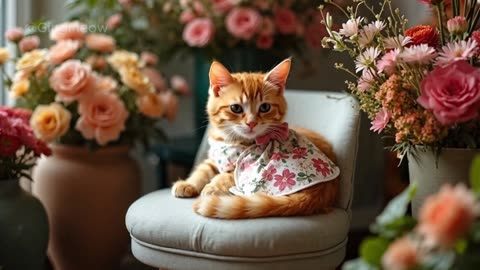 Tiny Cat Whimsical Day at the Flower Shop