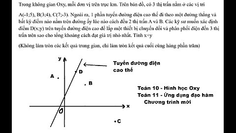 Toán 10: Trong không gian Oxy, mỗi đơn vị trên trục km. Trên bản đồ, có 3 thị trấn nằm ở các vị trí