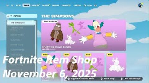 Fortnite Item Shop|November 6, 2025(*New* Krusty the Clown Bundle & Emotes)