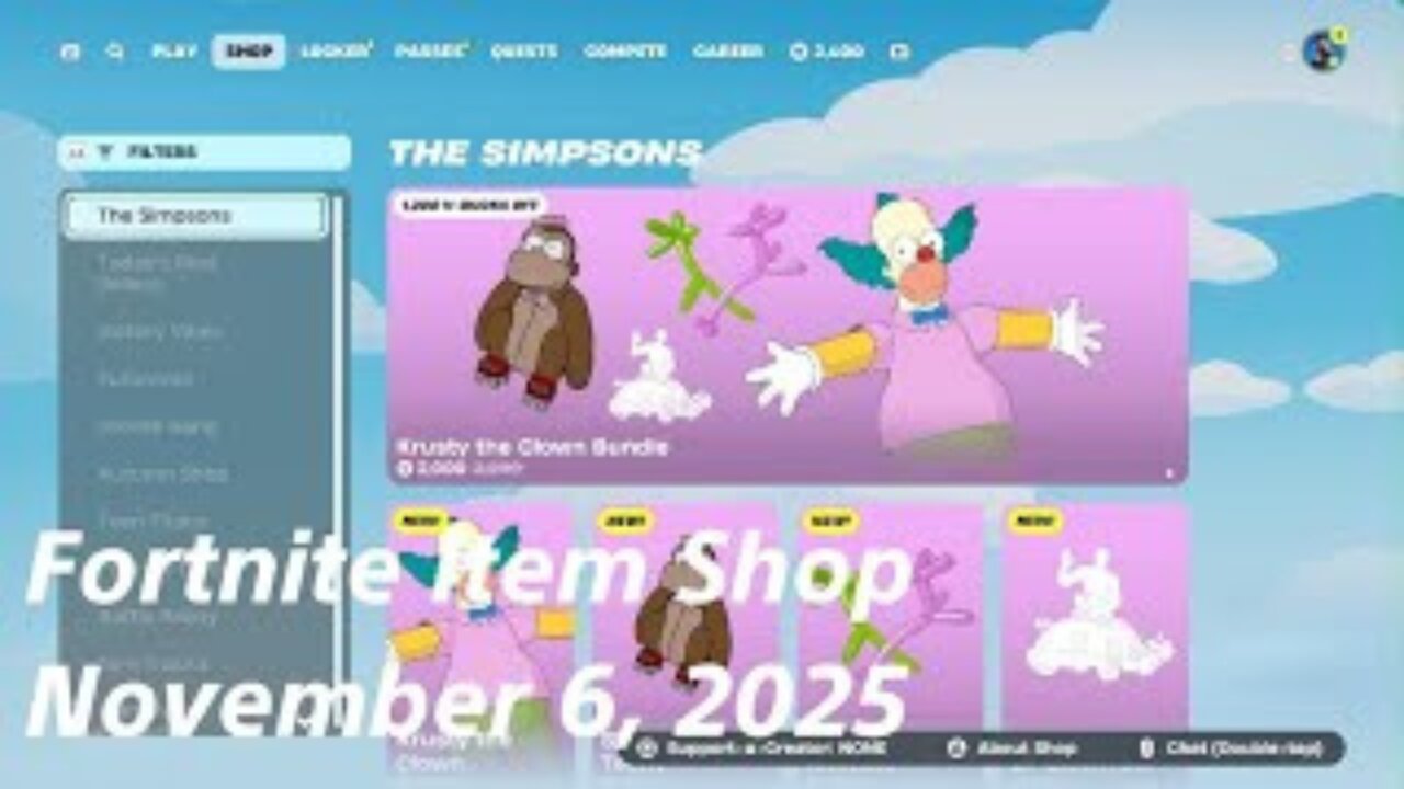 Fortnite Item Shop|November 6, 2025(*New* Krusty the Clown Bundle & Emotes)