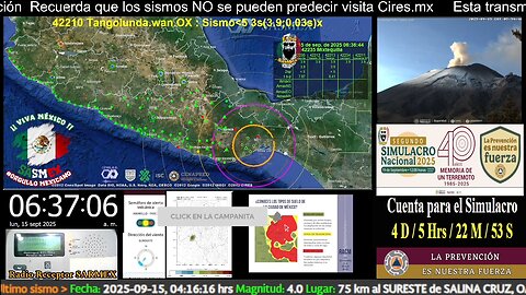 SISMO Magnitud 4.7 Loc 5 km al NOROESTE de SALINA CRUZ, OAX 15/09/25 #noameritoalerta #sasmex