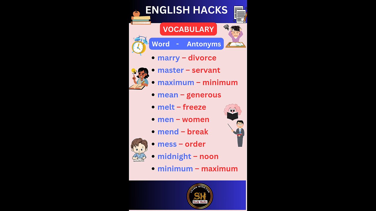 Most important daily use vocabulary with Antonyms 17 #studyhacks123 #vocabulary #english #shorts