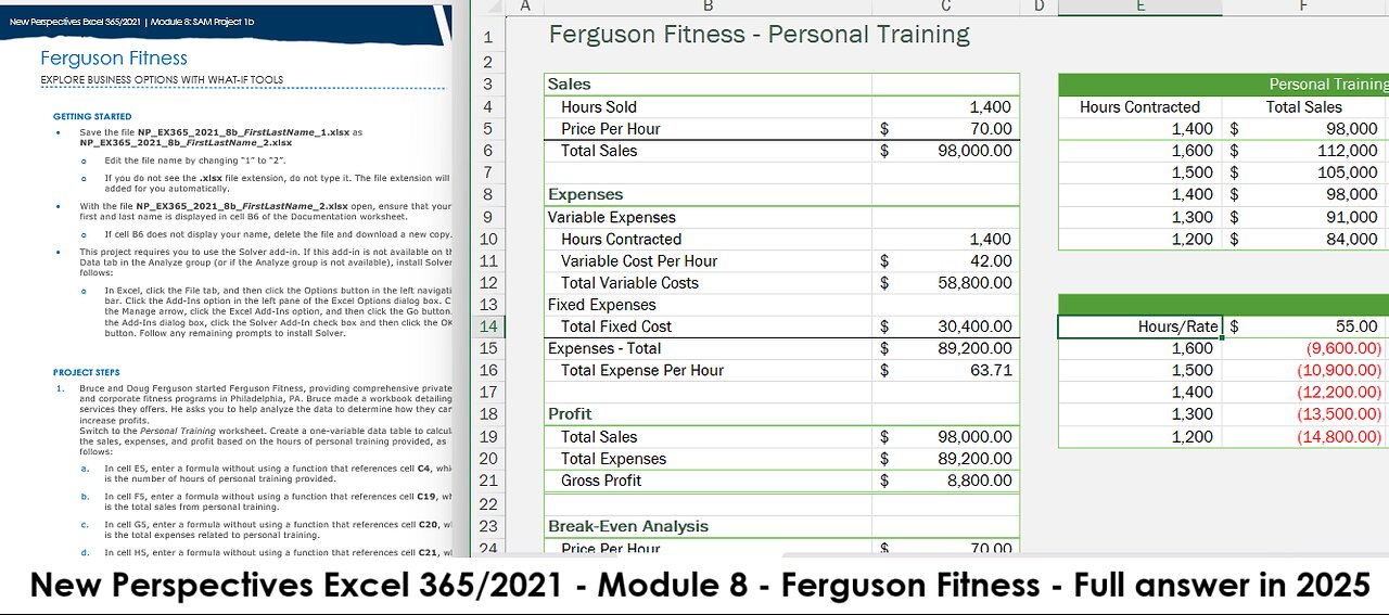 New Perspectives Excel 365/2021 | Module 8: SAM Project 1b | Ferguson Fitness (Update 2025)