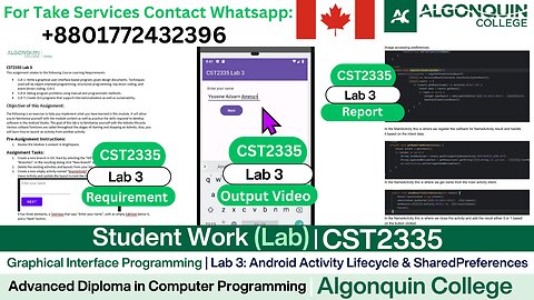 Student Work (𝐋𝐚𝐛 𝟑) | 𝐂𝐒𝐓𝟐𝟑𝟑𝟓 𝐋𝐚𝐛 𝟑 Android Activity Lifecycle & Shared Preferences | Algonquin