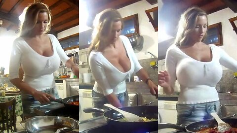 German model Jordan Carver freestyle cooking