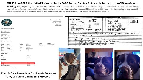 Part 2 - The Military MPS killed my dog, Frankie to cover settling claims which is against the LAW