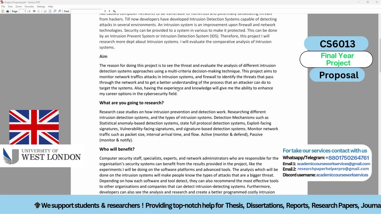 Client Work ( Project Proposal) | CS6013 Intrusion Detection & Prevention| University of West London