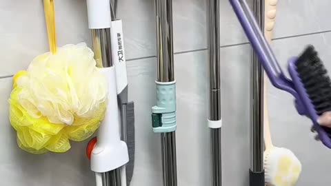 🧹 Broom Holder & Wall Mount Organizer Cluttered tools? ✔️ Strong grip slots hold broom, mop,