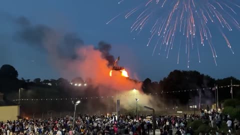 Effigy of Migrant boat on bonfire