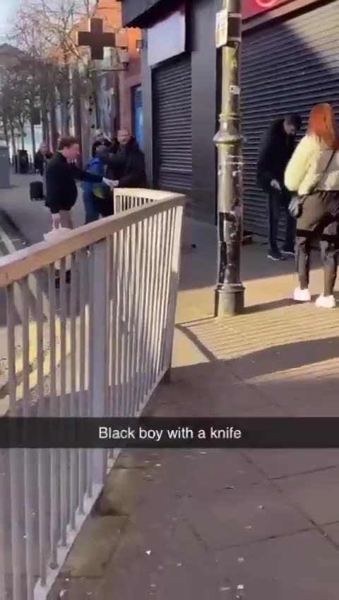 Belfast A young African kid pulls a knife two young local lads.