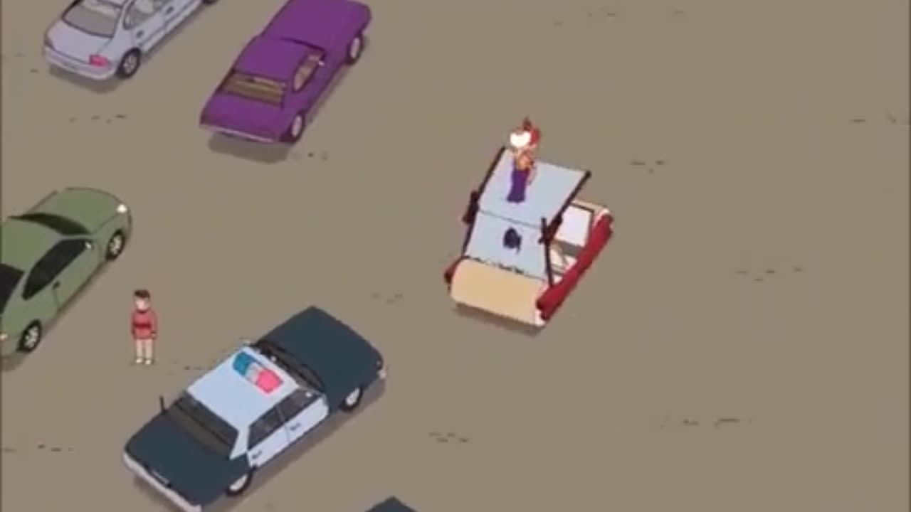 Fred Flintstone on a car chase